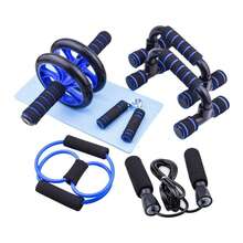 7pcs Home Gym Fitness Set, Includes Jump Rope, Grip Strengthener, Push-Up Bars, Ab Roller For Muscle Building - Multicolor - View 17
