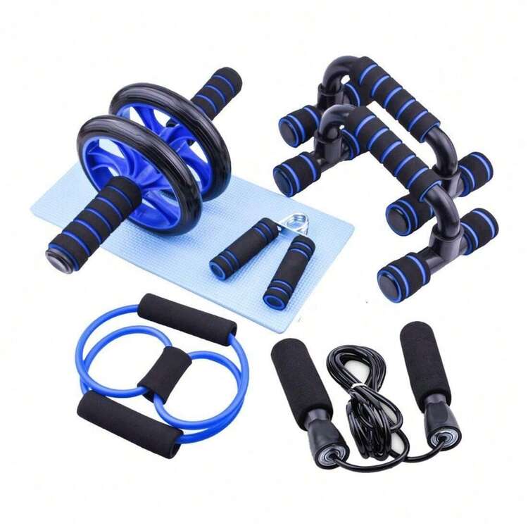 7pcs Home Gym Fitness Set, Includes Jump Rope, Grip Strengthener, Push-Up Bars, Ab Roller For Muscle Building - Multicolor - View 17