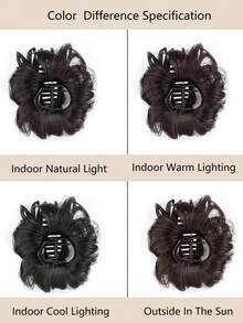 女士高马尾合成假发，带蝴蝶结发夹，卷发，高花苞头设计，适合女士日常佩戴和聚会场合。 - 彩色 - 查看 6