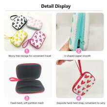 1个心形数码配件收纳盒，EVA硬壳防摔防震，适用于蓝牙耳机/充电器/数据线，小巧便携，方便旅行通勤携带。