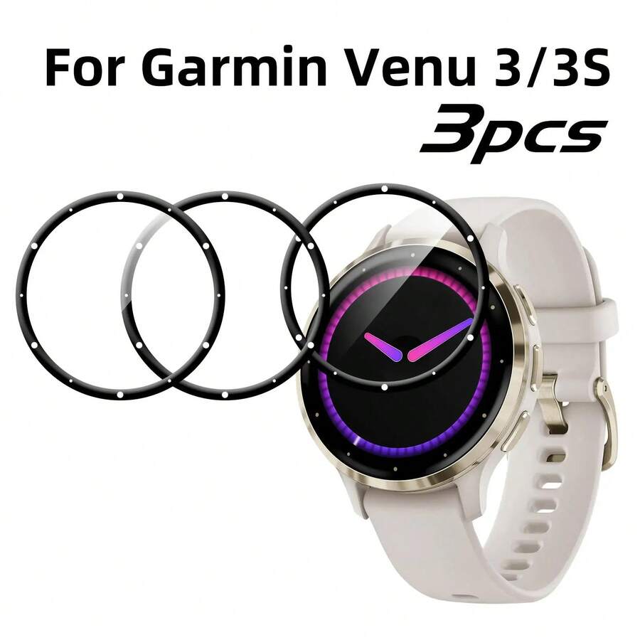 3 piezas de protector de pantalla de borde curvo de material PMMA para Garmin Venu 3/Venu 3S, transparente de alta definición, resistente a arañazos, a prueba de golpes, sensible al tacto, superficie lisa, ajuste perfecto, adecuado para Halloween y Navidad - 3 piezas, transparente - Ver 1