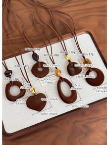 1件复古棕色天鹅绒圆形吊坠项链，长款毛衣链，优雅百搭配饰 - 項鍊 - 查看 3