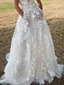 Ladies Dress Fluffy Lace Fashion Sexy Elegant Fresh Temperament Bridal Wedding Dress White Suspender Bridesmaid Dress Evening Dress - 白色 - 查看 3