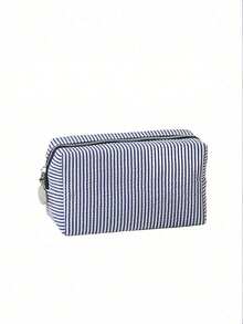 1pc Striped Women's Cosmetic Bag, Polka Dot Striped Zipper Organizer Pouch, Travel Toiletry Bag, Women's Makeup Organizer, Back To School Bag, Travel Organizer, Beach And Summer Vacation Bag, School Makeup Bag, Back To School Supplies, Cosmetic Organizer, Study Supplies Pouch, Storage Bag, And Dorm Essential Organizer - Multicolor - View 5