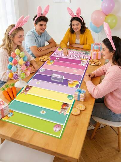 1 st påskrulle med poänggivande familjespel, rullande underhållningsspel, teambuilding och utomhusfest och dryckesspel, perfekt present till frieri och bilfest, slitstarkt polyestermaterial, partyspelsduk, påskfesttillbehör, påskhemdekor, festtillbehör