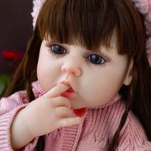 22英寸（约55厘米）逼真重生娃娃，全乙烯基身体，长发公主幼儿玩具，生日礼物，娃娃，柔软乙烯基，儿童娃娃，浴缸陪伴玩具，过家家玩具，生日礼物，圣诞礼物（包含奶嘴、奶瓶、尿布、出生证明） - 粉色 - 查看 11