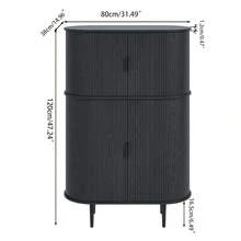 47.27" Fluted Storage Cabinet,  Narrow Sideboard Buffet, Console Cabinet With Sliding Doors - Black - View 2