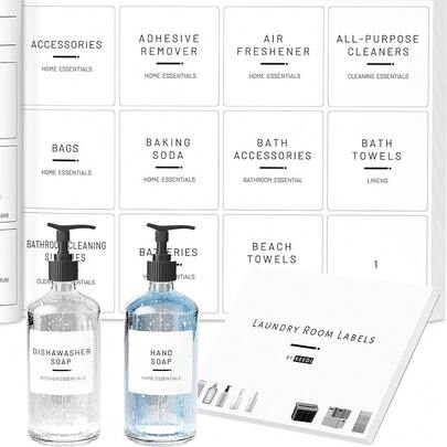 NEW- 144 Minimalist Laundry Labels For Organizing, Preprinted Stickers Booklet For Jars, Containers And Storage Bins, Cleaning Labels For Laundry Room Organization\U2026