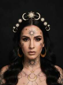2pcs/1pc Sun Goddess 3-Layer Star & Moon Headband, Christmas Headband, Halloween Hair Accessory, Bohemian Style Hair Accessory - Multicolor - View 1