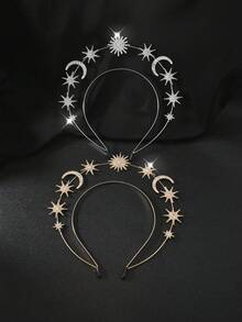 2pcs/1pc Sun Goddess 3-Layer Star & Moon Headband, Christmas Headband, Halloween Hair Accessory, Bohemian Style Hair Accessory - Multicolor - View 7