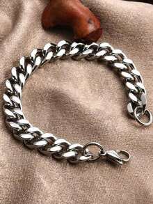 1pc Men's Simple Thick Chain Bracelet, Suitable For Daily, Business And Casual Wear, Couples Bracelet