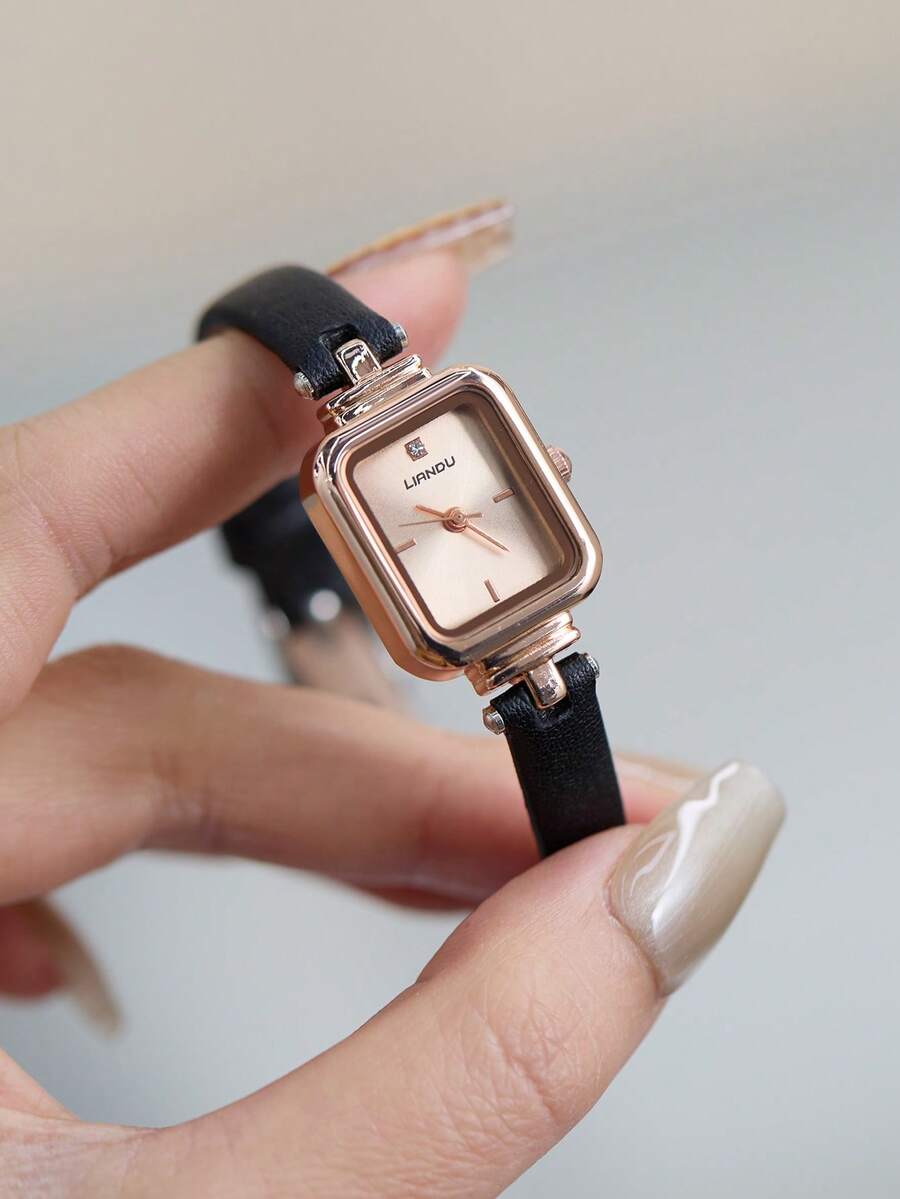 LIANDU LIANDU 女士腕表，时尚简约，优雅方形表壳，PU皮表带，搭配精致迷人的小表盘，适合日常佩戴，也是理想的送礼佳品。 - 黑色 - 查看 1