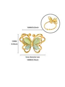 1枚复古绿色立方氧化锆蝴蝶戒指，女士金色不锈钢几何戒指，婚礼派对珠宝礼物 - 查看 5