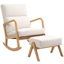 Rocking Chair With Footrest, Recliner In Linen Look, Rocking Chair With Wooden Legs, Rocking Chair For Bedroom And Living Room, Maximum Load Capacity 150 Kg, Cream White - White - View 1