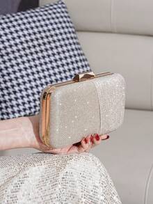 褶皱手拿包、宴会手提包、女士单肩斜挎链条包 - 香檳色 - 查看 6