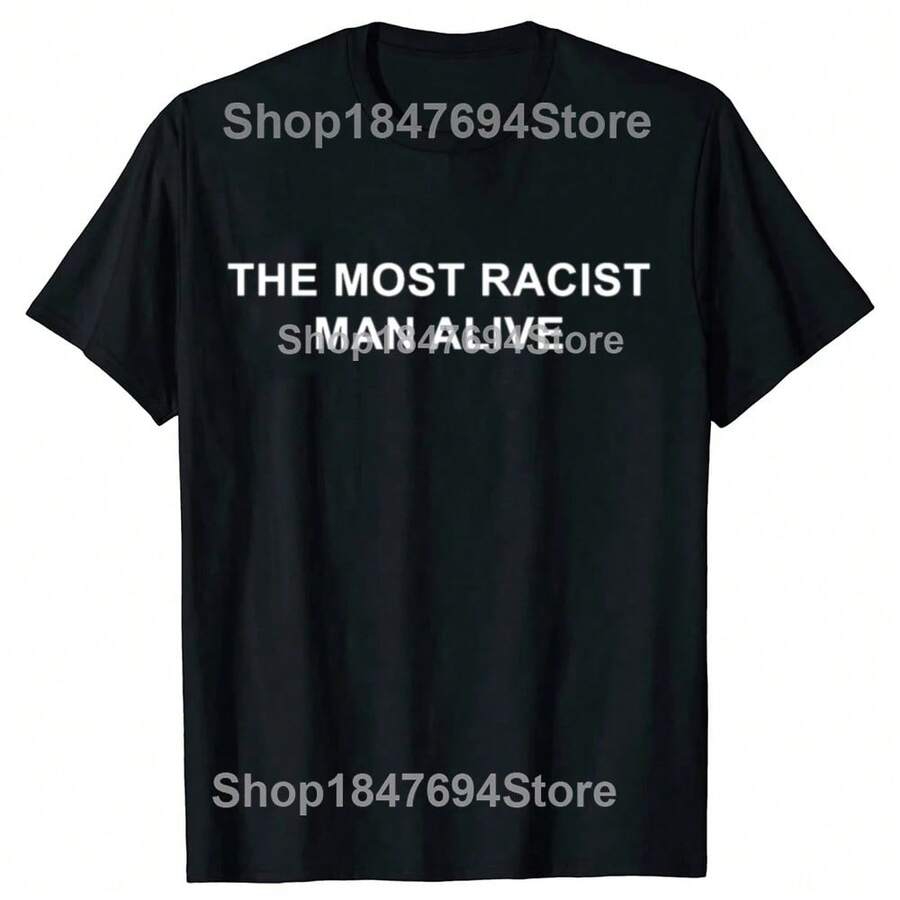 2026Divertido El Hombre Más Racial Vivo Gráfico Camiseta 100% Algodón Moda Casual para Hombres y Mujeres Camiseta Holgada de Gran Tamaño Ropa de Calle - Negro - Ver 1