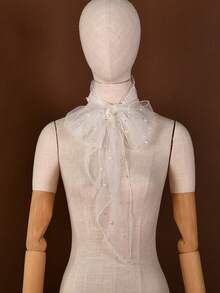 1件串珠新娘颈纱女士披肩围巾，适用于婚礼礼服、沙滩摄影、派对配饰