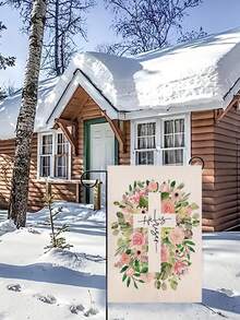 1pc Easter Floral Cross Faith Garden Flag, "He Is Risen" Pink Flower Decor Flag, Outdoor Yard Holiday Decoration Flag (Flagpole Not Included) - Multicolor - View 5