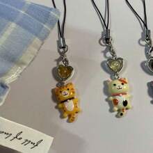New Cute Cat Keychain, Retro Y2K Cartoon Animal Minimalist Phone Charm, Lucky Cat Pendant, Phone Lanyard Accessory - Multicolor - View 4