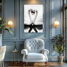 1pc Valentine Day Gift, Spring Wall Art, Christmas Decor Framed Wall Art, Wrapped Canvas Poster Vintage Prints, Swans, Hearts, Romantic Birds - Botanical, Black And White Illustration, Classic Realism, Romantic Art Style, Home Living Room Bedroom Ofice Wall Decor, Birthday Party Decor, Hanging Hardware Included - Wrapped Framed Canvas, Vertical - Lienzo enmarcado - Ver 6