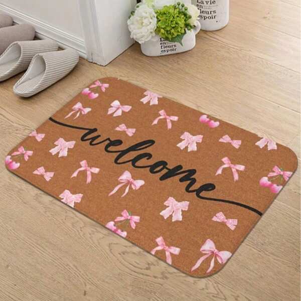 1件超柔软粉色蝴蝶结毛绒迎宾垫，少女风浴室地毯，浴室地垫，浴室地毯，门垫，小地毯，地毯，垫子，家居装饰，区域地毯，户外地垫，家居装饰，区域地毯，卧室地毯，可水洗地毯