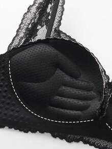 女士黑色性感蕾丝文胸，钢圈聚拢文胸，适合小胸，提升并增强乳沟，新款简约挂脖文胸[适合娇小胸型] - 黑色 - 查看 6