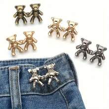2pcs Gold Cartoon Bear Pants Buttons, Detachable Metal Waist Buttons Without Sewing