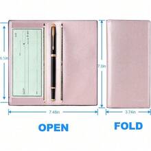 Premium Leather Checkbook Cover For Men And Women Checkbook Holder Wallet RFID Blocking - 玫瑰金 - 查看 4