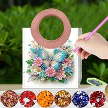 1个钻石画礼品袋，图案为蝴蝶、乌龟和花朵，内含水晶珠DIY钻石画套装，多功能化妆包，透明PVC大容量便携收纳袋，适合情人节、开学季、感恩节、圣诞节等场合。 - 彩色 - 查看 16