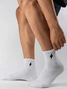 5 Pairs Boys & Teens Lightning Bolt Mid-Calf Socks, Black/White Basketball Sports Mid-Calf Socks, Soft Breathable Socks, Student Socks, Casual Long Socks, Suitable For All Seasons, Daily Wear And Outdoor Sports, Back To School - Multicolor - View 8