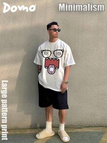DOMO-KUN Patterned T-Shirt   (220g Cotton T-Shirt) Printed T-Shirt, Graphic Tee, Unisex T-Shirt, Casual And Comfortable, Men's Cotton T-Shirt. Interesting Pattern T-Shirts, Street Life, Home Leisure, Friends Gathering,Graphic Tees Men - 白色 - 查看 8