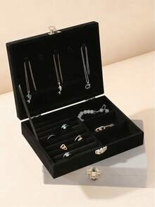 1个大容量植绒首饰盒，首饰收纳盒，项链、耳环、手链、戒指首饰盒，优雅法式风格，金色首饰盒，奢华多层可锁首饰收纳盒，防氧化手链、耳环、项链首饰盒，多隔层多层戒指、手链、吊坠首饰收纳盒，首饰手提箱