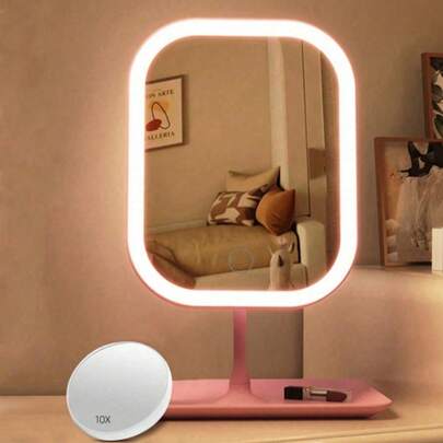 Espejo de maquillaje LED, espejo de maquillaje iluminado, espejo portátil, espejo de maquillaje mini con 3 modos de iluminación, control táctil, soporte plegable portátil, espejo de dormitorio, espejo de maquillaje iluminado para viajes, espejo recargable por USB, adecuado para el hogar/baño/dormitorio/oficina/sala de estar, regalo de Navidad y Halloween para mujeres, decoración del hogar/habitación, decoración otoñal del hogar, regalos, viajes, artículos baratos, artículos esenciales para viajes