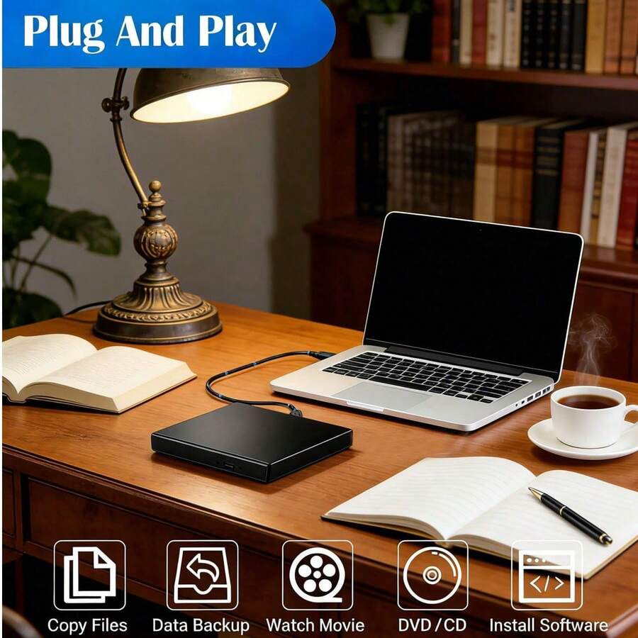 Ultra Slim USB 2.0 External CD DVD Burner, CD-R/W DVD-R/W Disc Drive For Laptop Desktop PC Windows