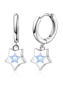 925纯银镶嵌立方氧化锆耳环，优雅圈形耳环，时尚百搭，适合日常佩戴，生日礼物 - 銀色 - 查看 1