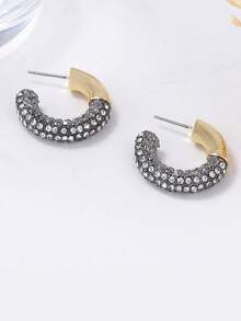 水钻耳环，简约优雅闪亮耳环，圆形合金水钻首饰，女士首饰，夸张圆形设计，独特百搭耳环 - 彩色 - 查看 3