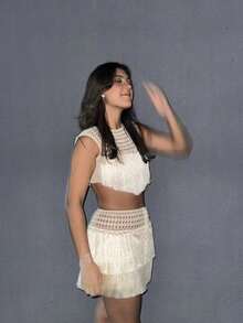 Awevudst Women Summer Crochet Knitted High Waist Fringe Tassel Short Mini Skirt Swimsuit Bikini Cover Ups Rave Costume Belly Dance Cover Up Skirts Holiday Beachwear Swimwear - 白色 - 查看 5