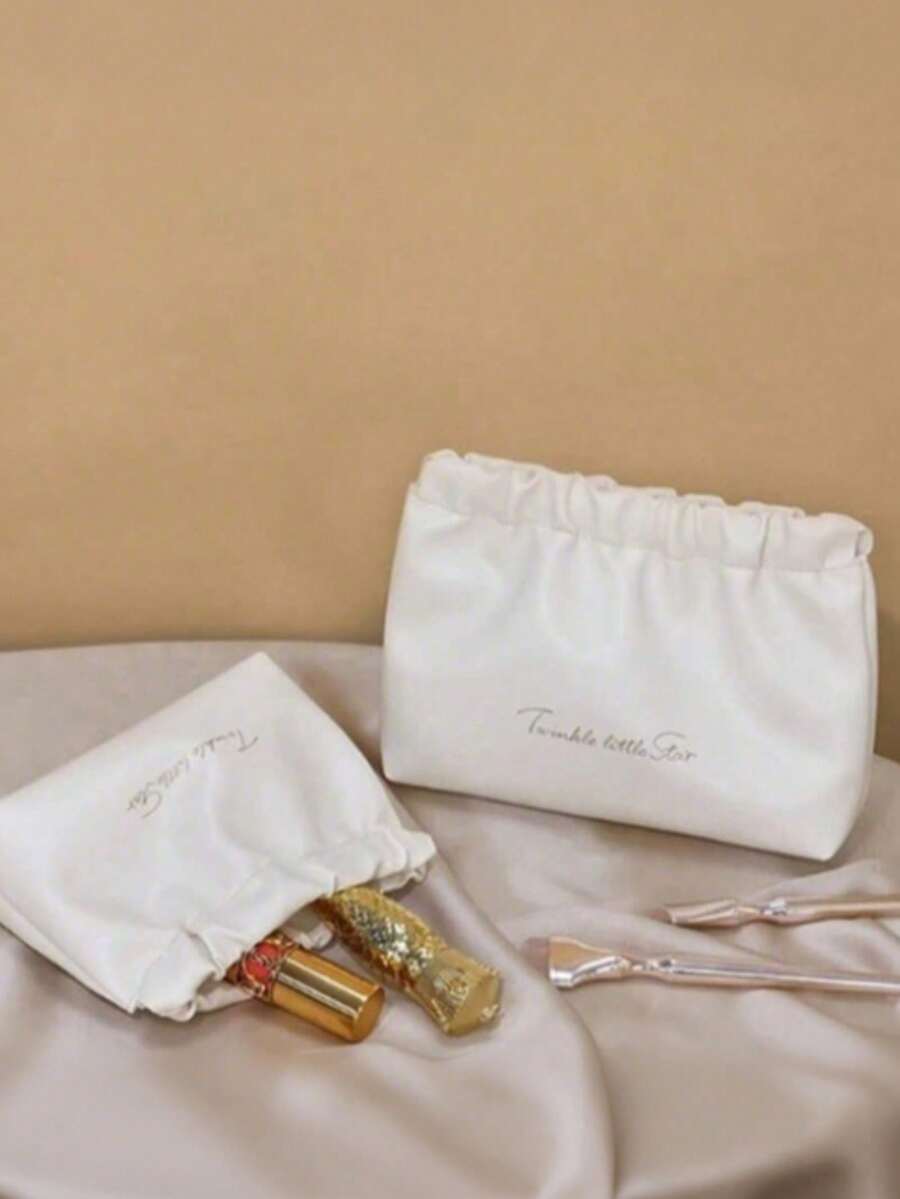 女士旅行化妆包，防水PU皮革材质，弹性开合设计，学生风小巧化妆包，女士零钱收纳包 - 白色 - 查看 1