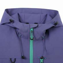 1pc Men's Spring/Autumn Outdoor Functional Hooded Softshell Jacket, Purple Contrast Color, Comfortable Fabric, Drawstring + Multi-Zipper Pockets, Adjustable Hood + Hem, Suitable For Outdoor Hiking, Climbing - Purple - View 6