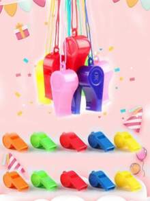 100pcs Random Color Party Whistles, Birthday Party Themed, Football/Basketball Whistles, Birthday Gifts, Wedding Cheering Props - Plastic Whistle - View 1