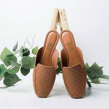 Women's Mule Sandal, Square Toe Shoe, Winter 2026 Release - CARAMEL - Xem 2