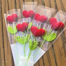 2pcs Handmade Crochet Heart Shaped Flower Bouquet With Green Stems - Red And Green Crochet Flowers, Suitable For Valentine's Day, Mother's Day And Other Occasions - Multicolor - View 7