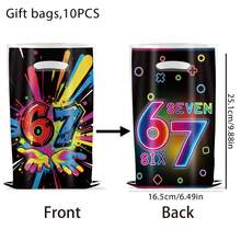 10/30PCS Black Digital 67 Candy Bag That Glows In The Dark Snack Candy Gift Bag, Colorful Graffiti Gift Bag, 67 Gift Packaging With Handle, Suitable For Birthday Party Decoration Items - Black - View 10