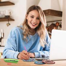 6pcs DIY Diamond Painting Car CD Coasters, Mandala, Animal Pattern Diamond Painting Kits, With Crystal Gem Mosaic Decoration, Suitable For Car Anti-Slip Cup Holders Decor - Multicolor - View 4