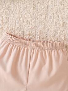 Ensemble chemise garçon bébé d'été à imprimé géométrique et diamant - Cardigan à col court + Short taille élastique couleur unie, 2 pièces tenue décontractée, porter quotidien stylé - Nude - Voir 5