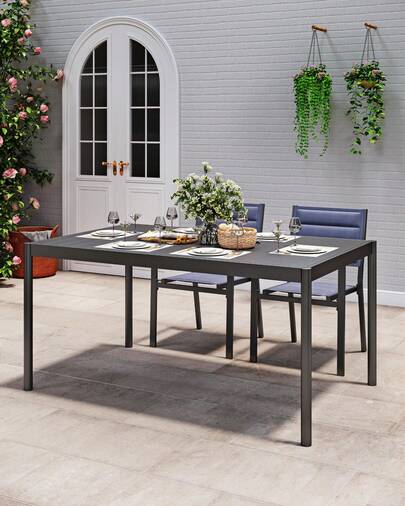 Techigher Outdoor Dining Table, Patio Table With Aluminum Top & Iron Frame, Heavy-Duty Metal Outside Table For Garden, 186.5 * 90 * 74cm