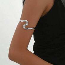 1 pieza Brazalete de puño abierto ondulado de una sola capa minimalista - Plateado - Ver 4
