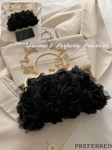 Women Elegant Large-Capacity Floral Pleated Satin Evening Clutch Party Bag Purse Handbag– Chic Chiffon Petal Handbag With Chain Strap, Fits Phone & Essentials, Perfect For Bride, Weddings, Dates, Proms, Sorority Formals, Graduation Parties, Spring Galas, Weddings, Cocktail Events, And Special Occasions - 杏色 - 查看 5