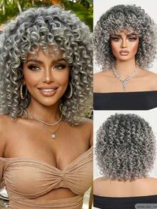 12 Inch Short Curly Silver Grey Synthetic Wig, Natural-Looking Heat Resistant Hairpiece For Women Suitable Daily Wear, Party & Cosplay Styling - 淺灰色 - 查看 3