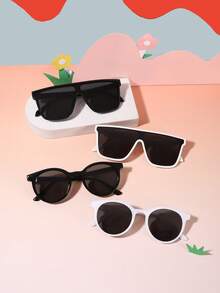 1set 4pcS Boys Girls 6-12Y Polycarbonate Square Round Frame Classic Elegant Simple Cool Retro Fashion Glasses, Outdoor Travel Holiday Party Outfit, With Glasses Box - Multicolor - View 6